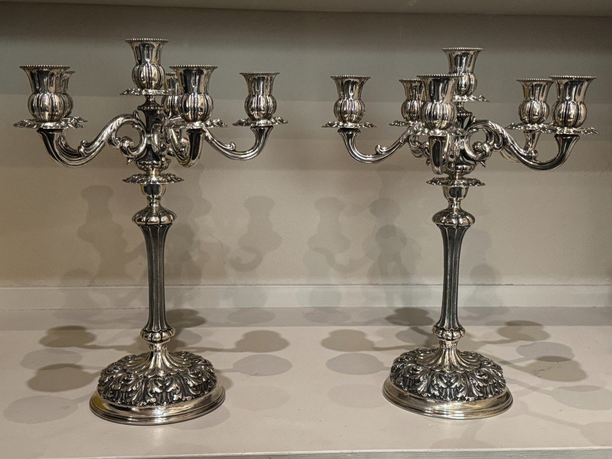 Eros Genazzi - Pair Of Silver Candelabra, Italy, Early 20th Century