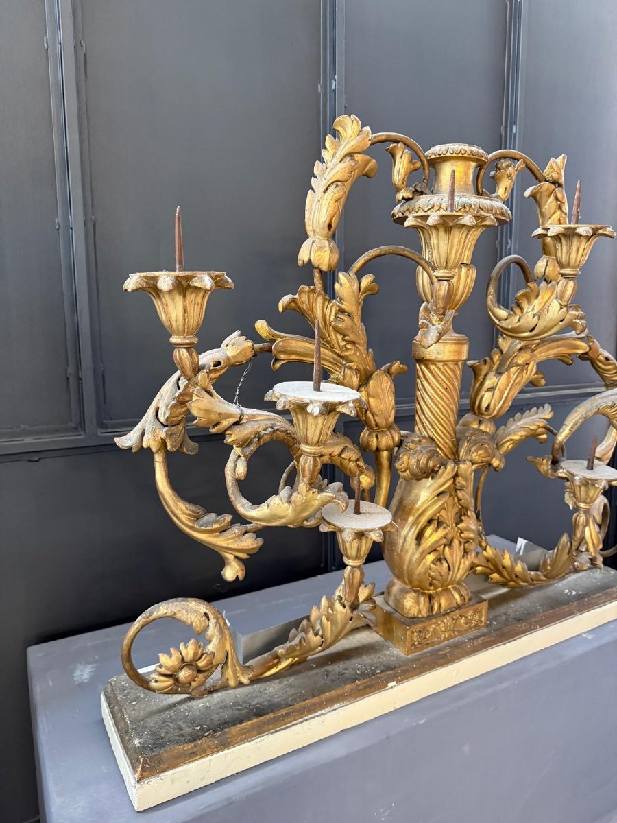Paire De Candélabres à 9 Lumières En Bois Doré XVIII° Siècle-photo-2