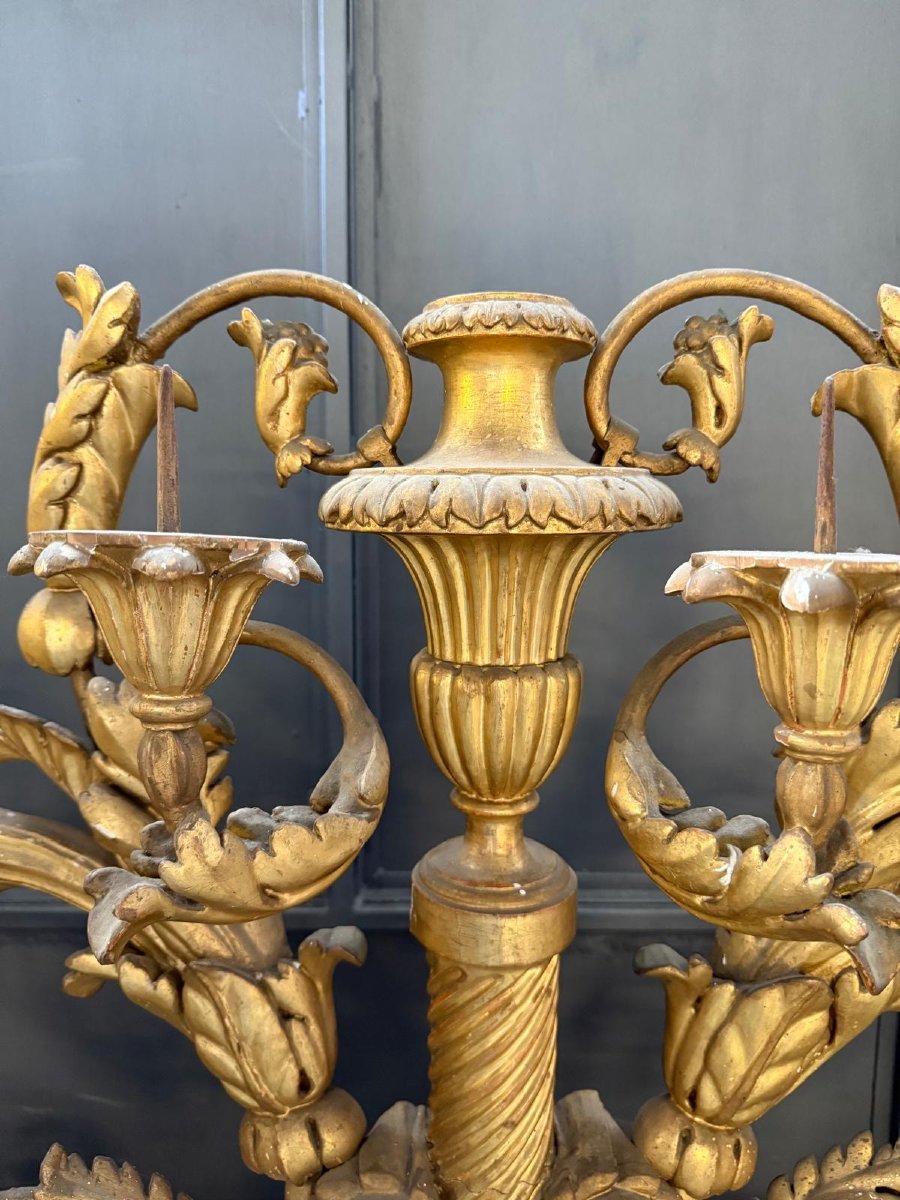 Paire De Candélabres à 9 Lumières En Bois Doré XVIII° Siècle-photo-4