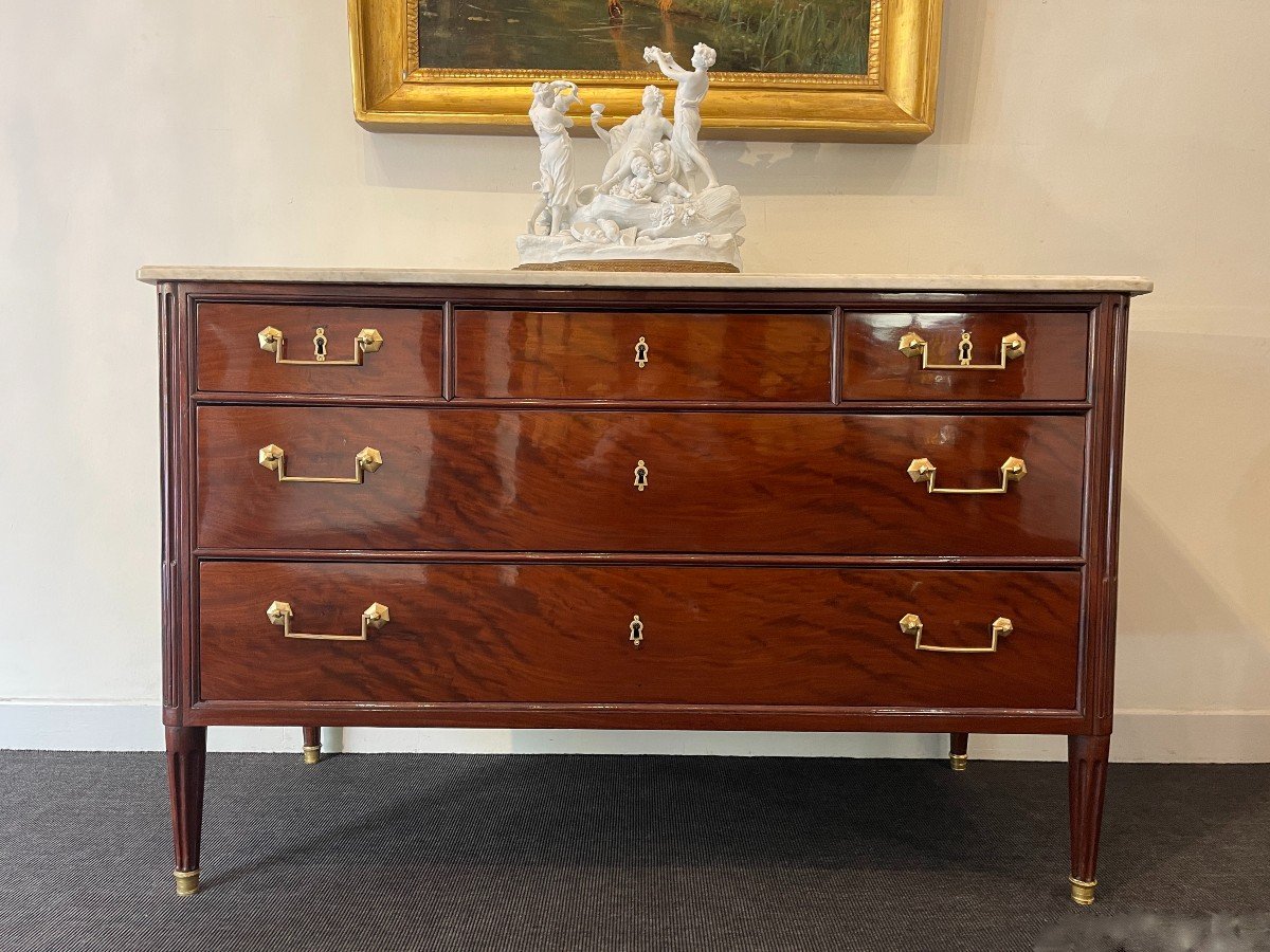 Louis XVI Commode In Mahogany, 18th Century