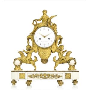 Louis XVI Period Clock In Gilt Bronze And Marble, Late 18th Century
