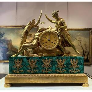 Grande Pendule En Bronze Doré Et Malachite, Début XIXème