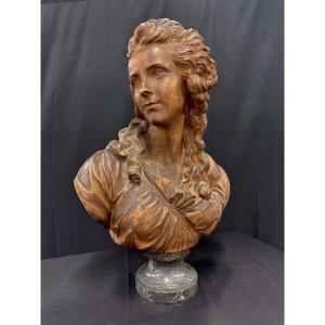 Patinated Terracotta Bust "young Woman" 19th Century