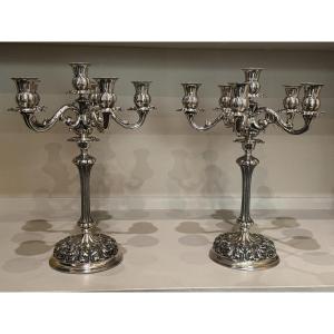 Eros Genazzi - Pair Of Silver Candelabra, Italy, Early 20th Century