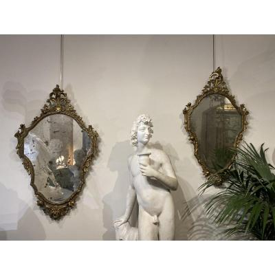 Pair Of Carved And Gilded Mirrors, 19th Century