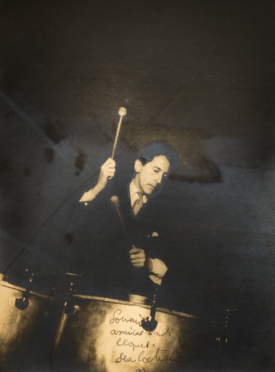 Rare Photograph Of Jean Cocteau Playing The Timpani ..-photo-2