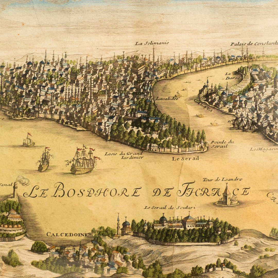 gravure XVIIe - vue de la ville et du port de Constantinople - par Nicolas De Fer - Istanbul-photo-2