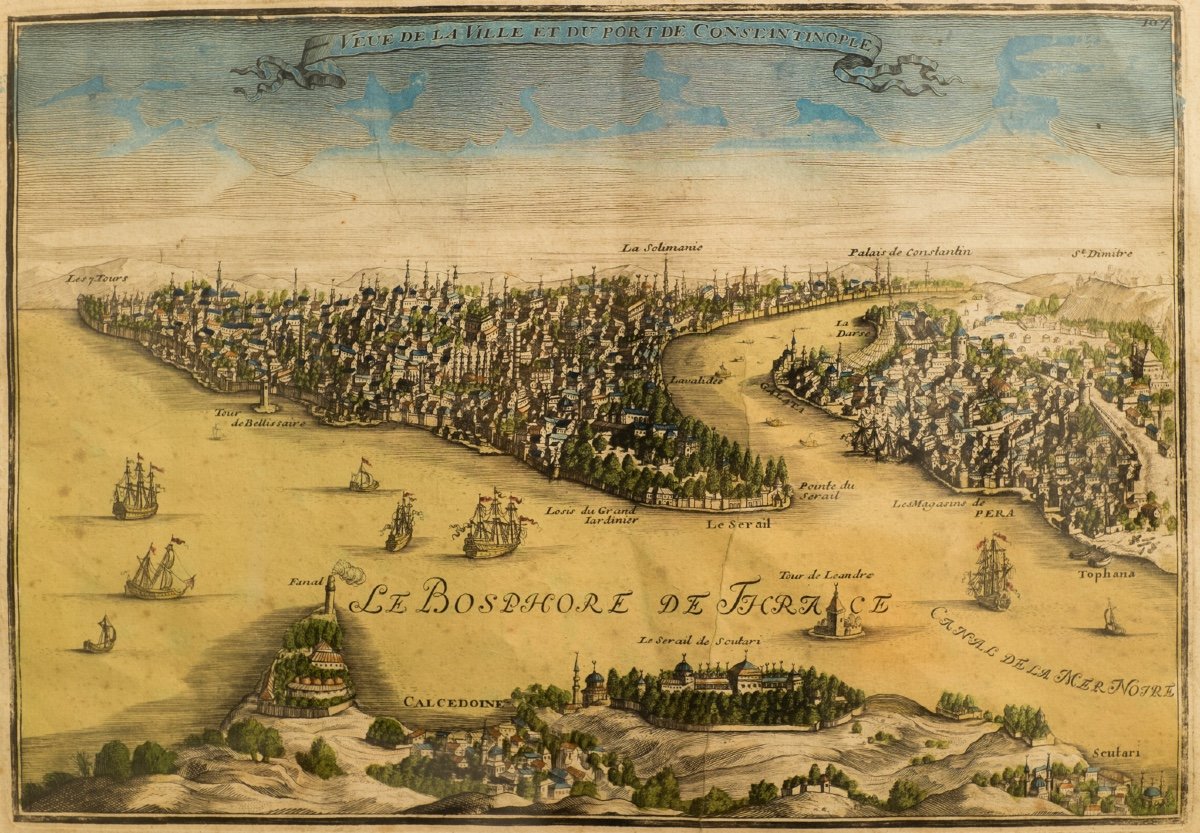 gravure XVIIe - vue de la ville et du port de Constantinople - par Nicolas De Fer - Istanbul-photo-3