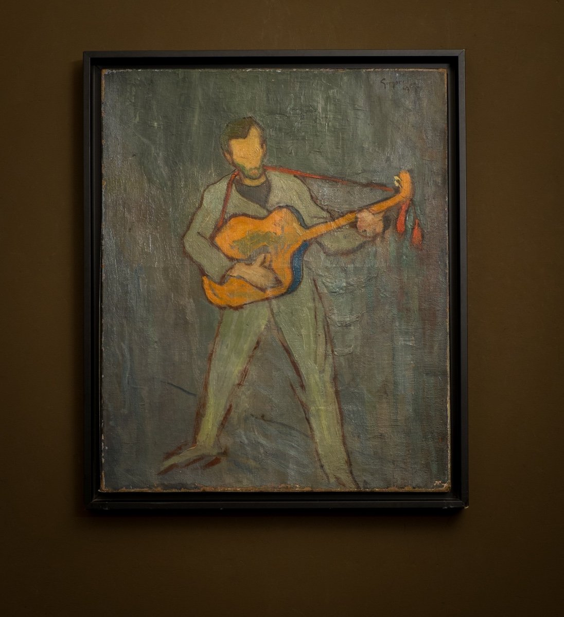 Gregori Gino . le guitariste à la tambura . huile sur toile . signé daté 1947 ..-photo-3