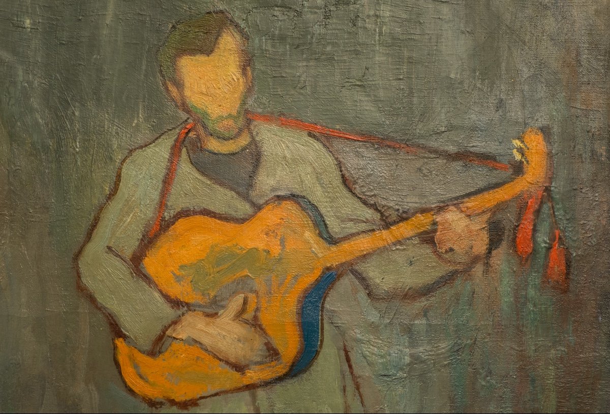 Gregori Gino . le guitariste à la tambura . huile sur toile . signé daté 1947 ..