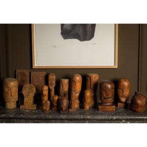 Important Lot Of Expressive Carved Wood .. Art Brut . Oceania .