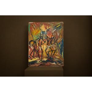 Oil On Panel 1950 . Signature To Decipher . Tribal Dance .. Congo . Brazzaville . ..
