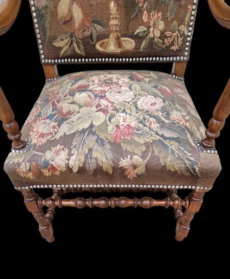 Fauteuil Louis XIII tapisserie d'Aubusson-photo-4