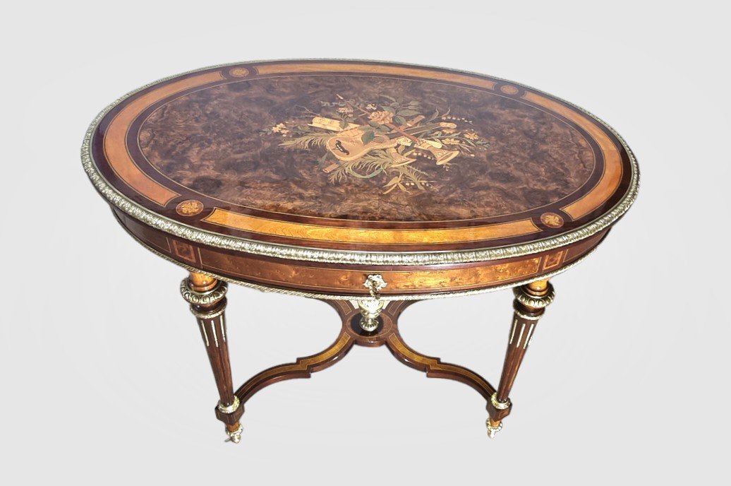 Napoleon III Inlaid Salon Table 9th -photo-4