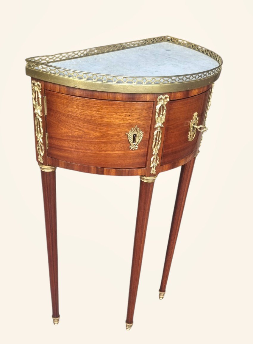 Small Louis XVI Period Half-moon Console Stamped A.hericourt-photo-3