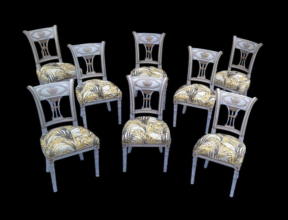 Suite De 8 Chaises Directoire Laquées 19ème-photo-4