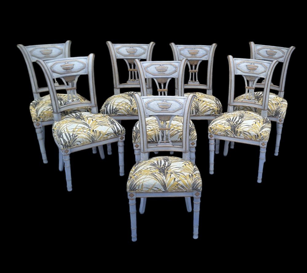 Suite De 8 Chaises Directoire Laquées 19ème-photo-8