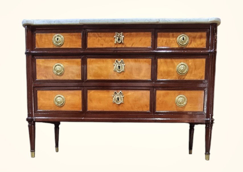 Louis XVI Chest Of Drawers In Amaranth And Mahogany, 18th Century-photo-3