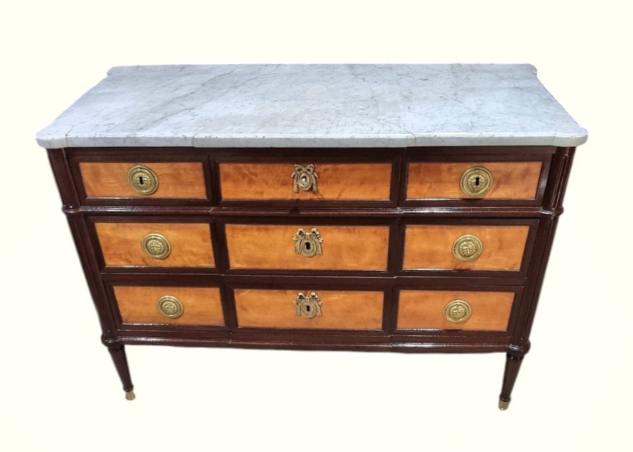 Louis XVI Chest Of Drawers In Amaranth And Mahogany, 18th Century-photo-1