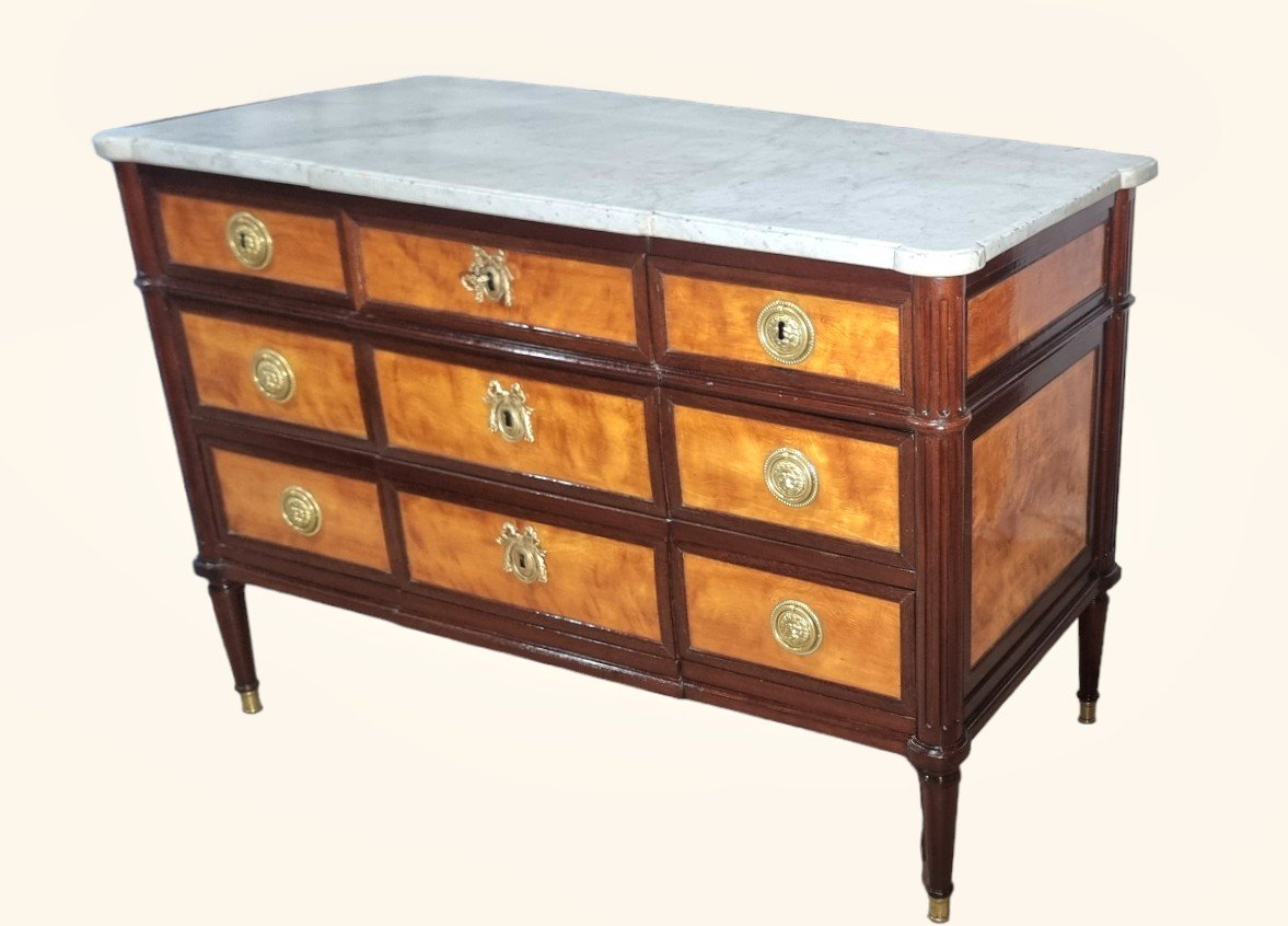 Louis XVI Chest Of Drawers In Amaranth And Mahogany, 18th Century