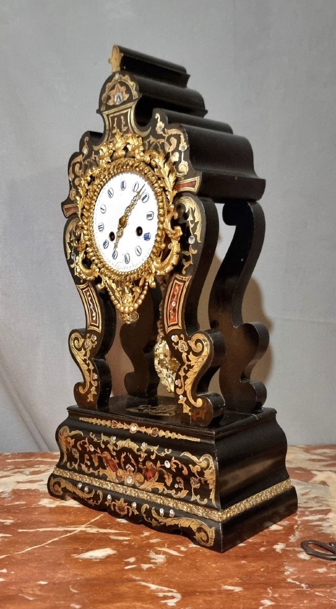 Napoleon III Period Portico Clock With Boulle Marquetry -photo-2