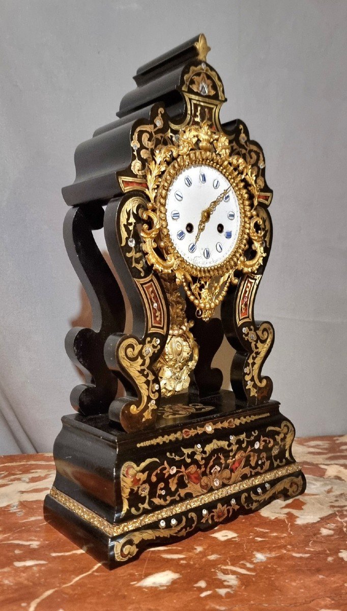 Napoleon III Period Portico Clock With Boulle Marquetry -photo-4