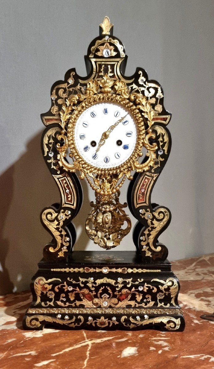 Napoleon III Period Portico Clock With Boulle Marquetry -photo-1