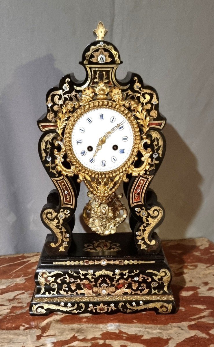 Napoleon III Period Portico Clock With Boulle Marquetry 