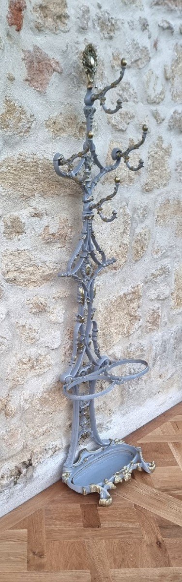 Cloakroom Umbrella Stand, Cast Iron Coat Rack By A. Corneau In Charleville, Late 19th Century.-photo-4