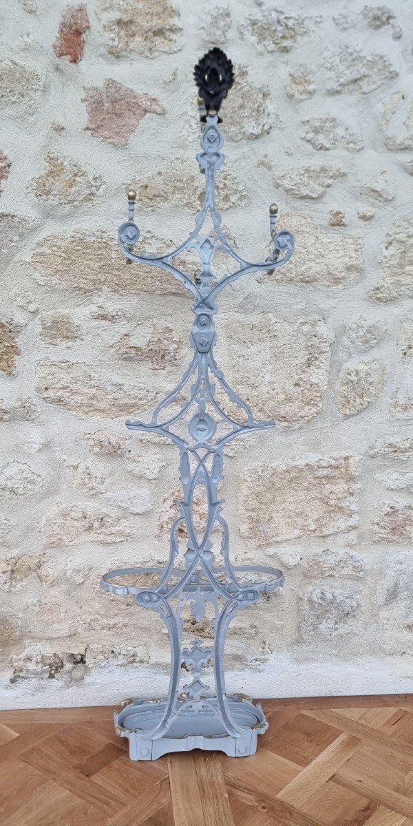 Cloakroom Umbrella Stand, Cast Iron Coat Rack By A. Corneau In Charleville, Late 19th Century.-photo-8