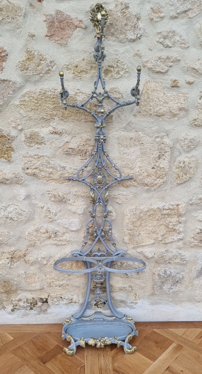 Cloakroom Umbrella Stand, Cast Iron Coat Rack By A. Corneau In Charleville, Late 19th Century.