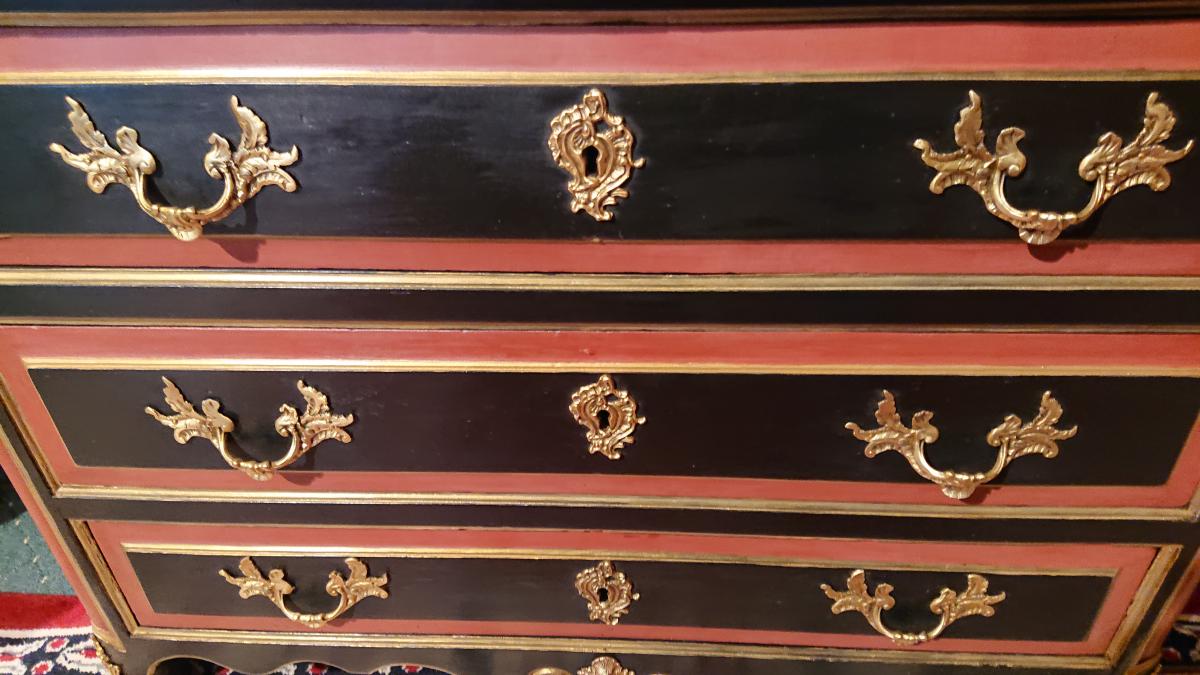 Commode Polychrome XVIIIème " Louis XIV " - Noyer-photo-3