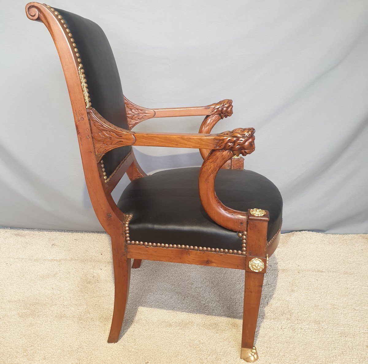 Fauteuil d'officier XIXème d'époque " EMPIRE - CONSULAT " bois de cerisier-photo-2