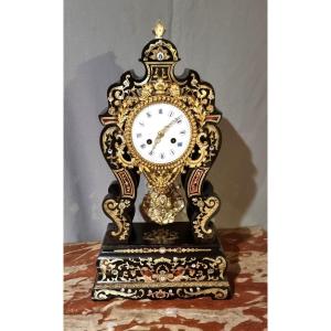 Pendule Portique d'époque Napoléon III Avec Marquèterie Boulle 