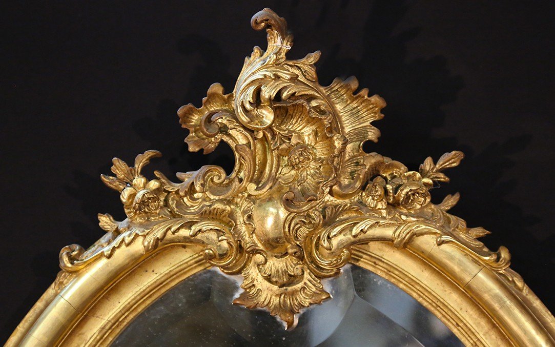 Small Mirror In Wood And Gilded Stucco With Leaf, XIXth-photo-2
