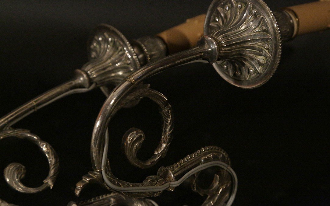 Pair Of Louis XVI Silver Bronze Sconces-photo-3