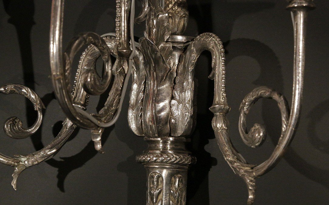 Pair Of Louis XVI Silver Bronze Sconces-photo-5