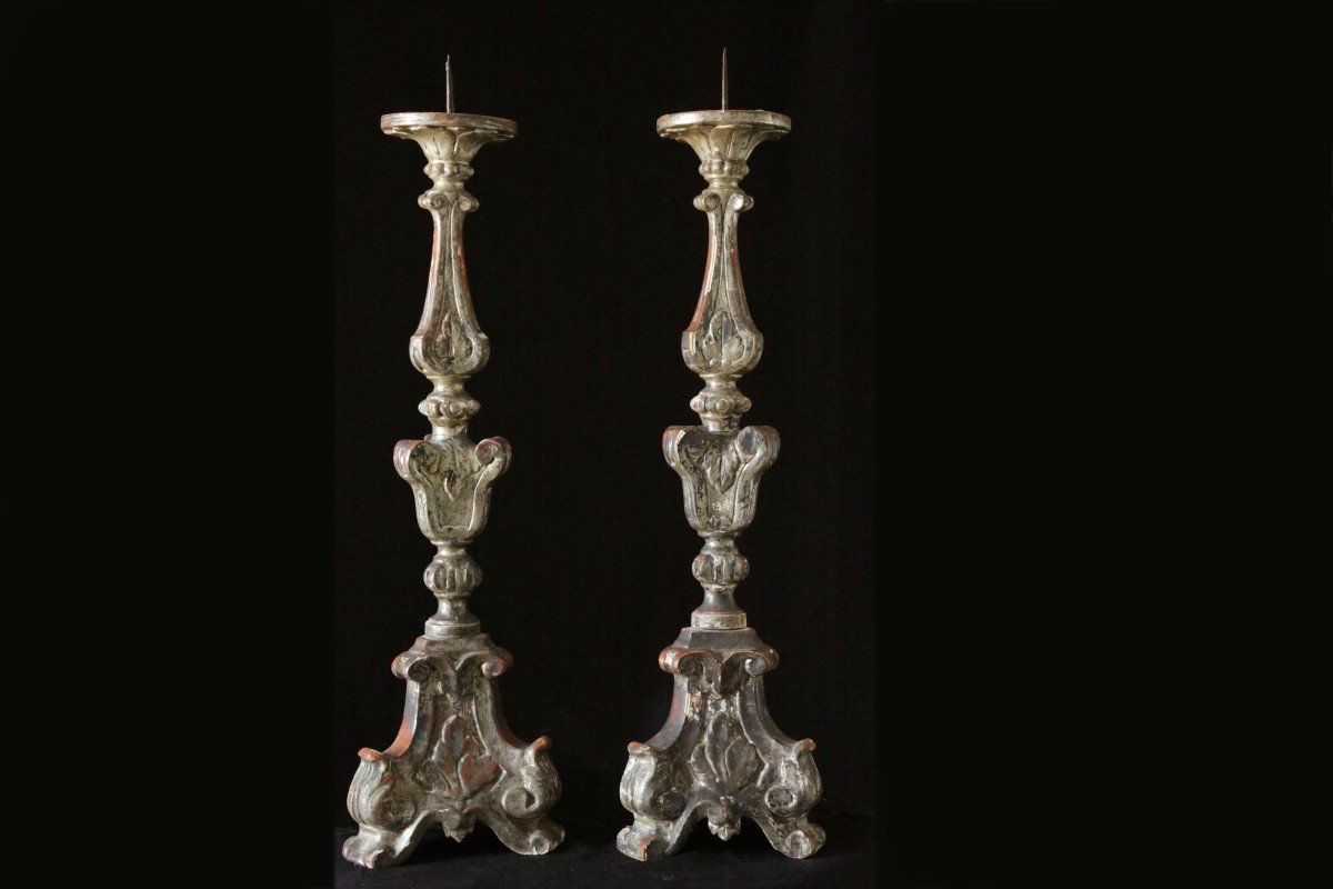 Pair Of Candlesticks, Candlestick, Silver Wood 18th Century-photo-6