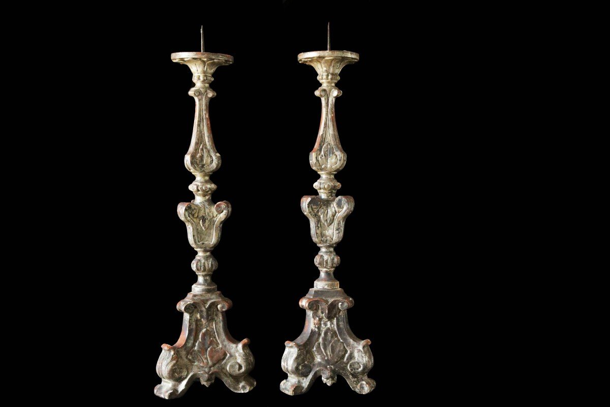 Pair Of Candlesticks, Candlestick, Silver Wood 18th Century