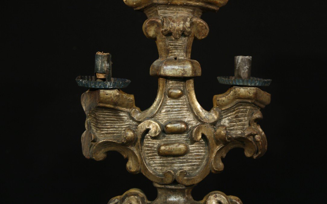 Louis XIV Candelabra In Golden And Silver Wood, XVIIth-photo-4