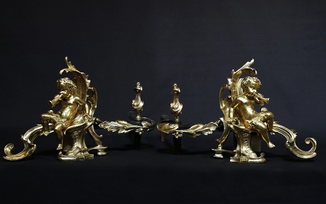 18th Century Chiseled And Gilded Bronze Andirons-photo-2