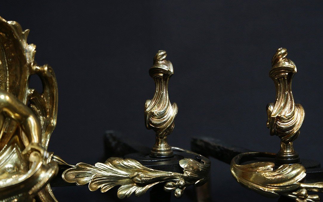 18th Century Chiseled And Gilded Bronze Andirons-photo-4