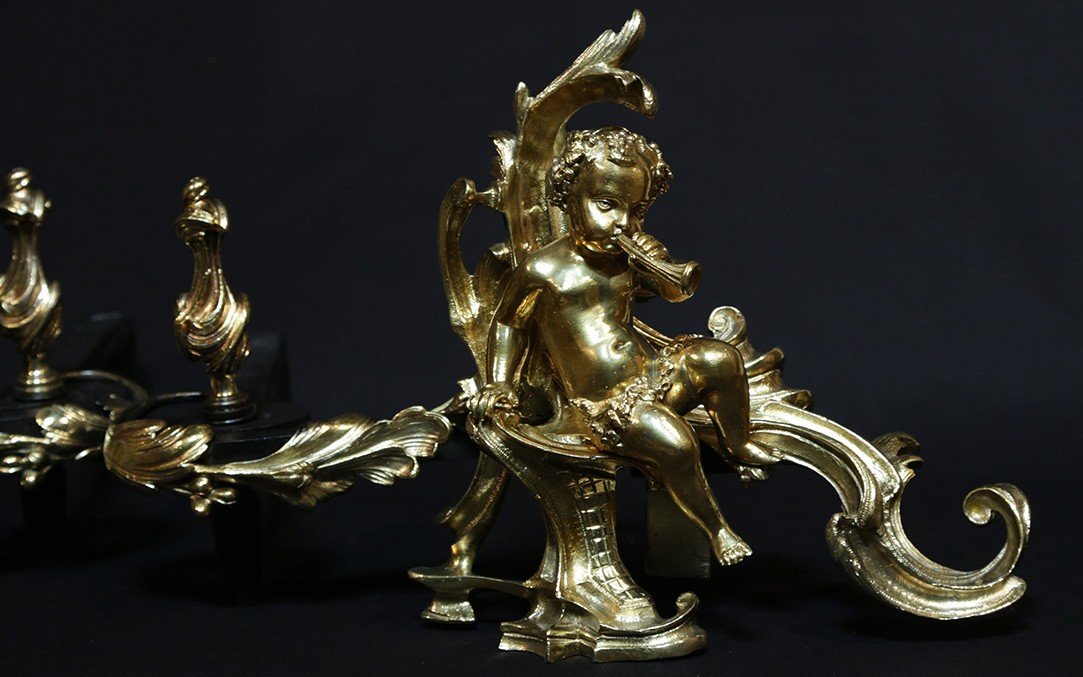 18th Century Chiseled And Gilded Bronze Andirons-photo-1