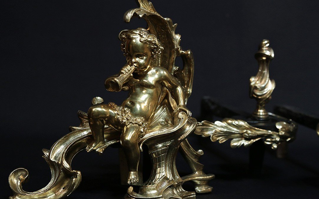 18th Century Chiseled And Gilded Bronze Andirons-photo-6