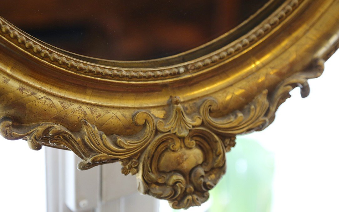 Miroir Louis Philippe Ovale, Bois Doré, XIXème -photo-1