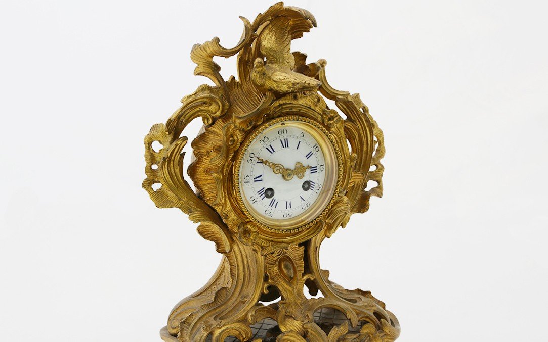 Parure De Cheminée, Horloge, Bronze Doré XIXème -photo-2