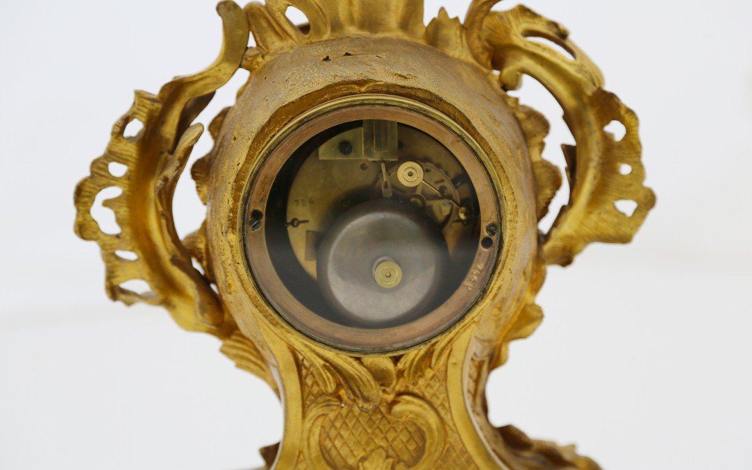 Parure De Cheminée, Horloge, Bronze Doré XIXème -photo-3