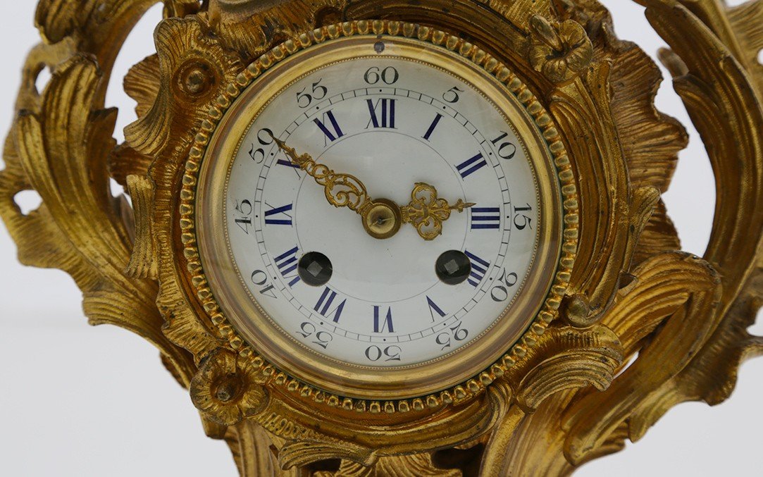 Parure De Cheminée, Horloge, Bronze Doré XIXème -photo-1