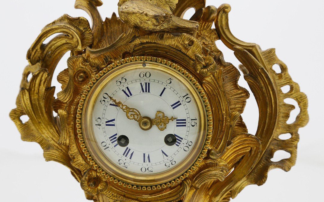 Parure De Cheminée, Horloge, Bronze Doré XIXème -photo-2