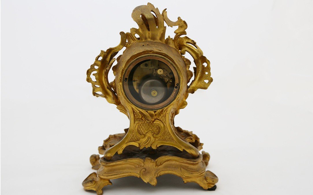 Parure De Cheminée, Horloge, Bronze Doré XIXème -photo-3